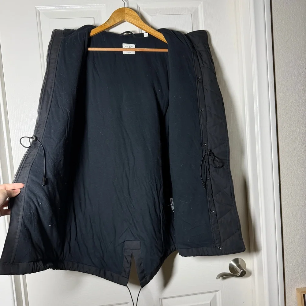 S13 Black Parka Anorak Coat Jacket with Faux Fur Hood Size Small S Neutral Warm